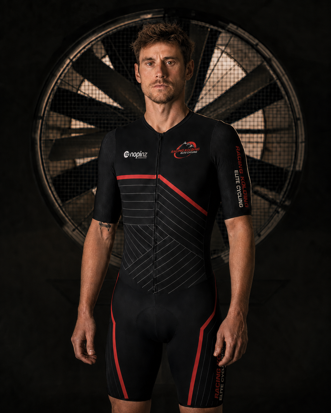 Racing Koldings sort-røde NoPinz road suit set forfra